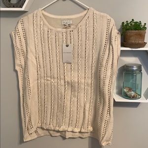 NEW Lucky Brand cream cropped sleeve sweater XS/S